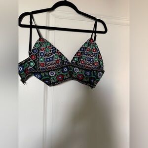 Nasty Gal Multicolor Embroidered Crop Top